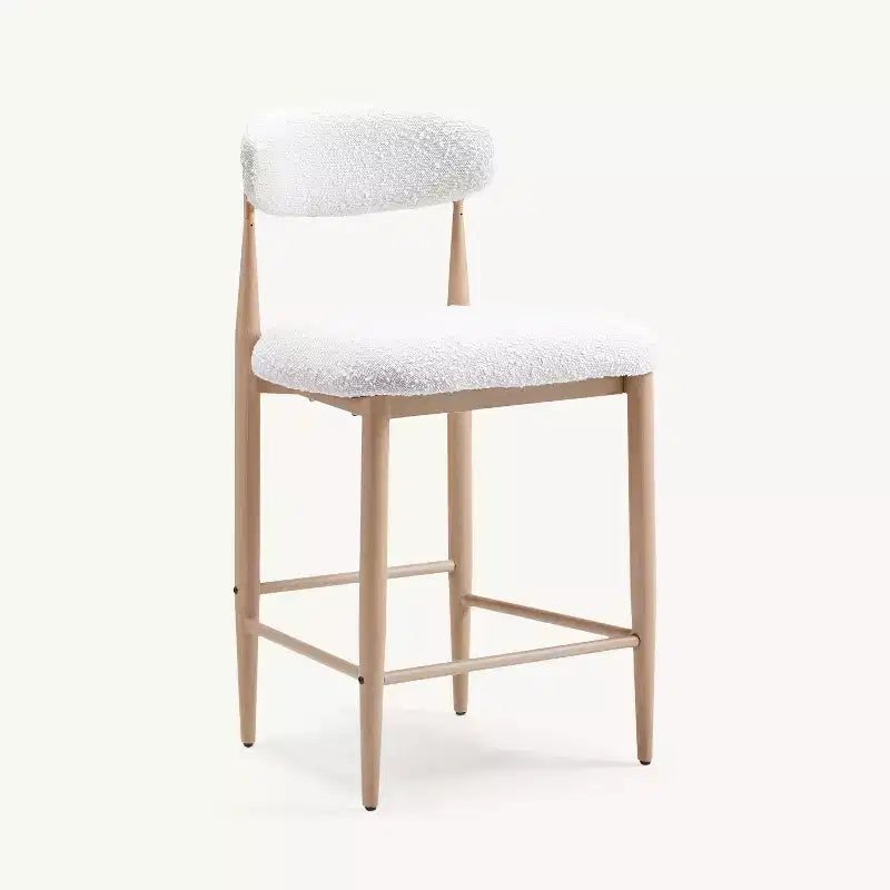 Boucle Dining Armless Barstools Set of 4,with Wood Grain Metal Legs for Kitchen, Living Room, Restaurant, Cafe - Morden Fort