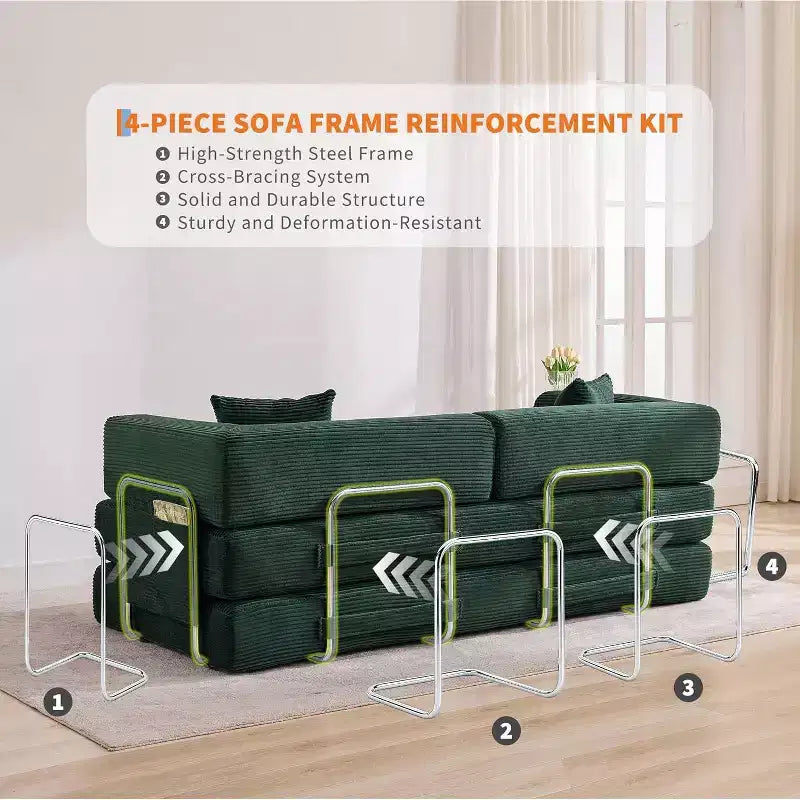 5-in-1-Schlafsofa, 78,8 Zoll, modulares Corduroy-Schlafsofa mit stabilem Rahmen, vielseitiger Futon für kleine Räume, Wohnzimmer und Gästezimmer