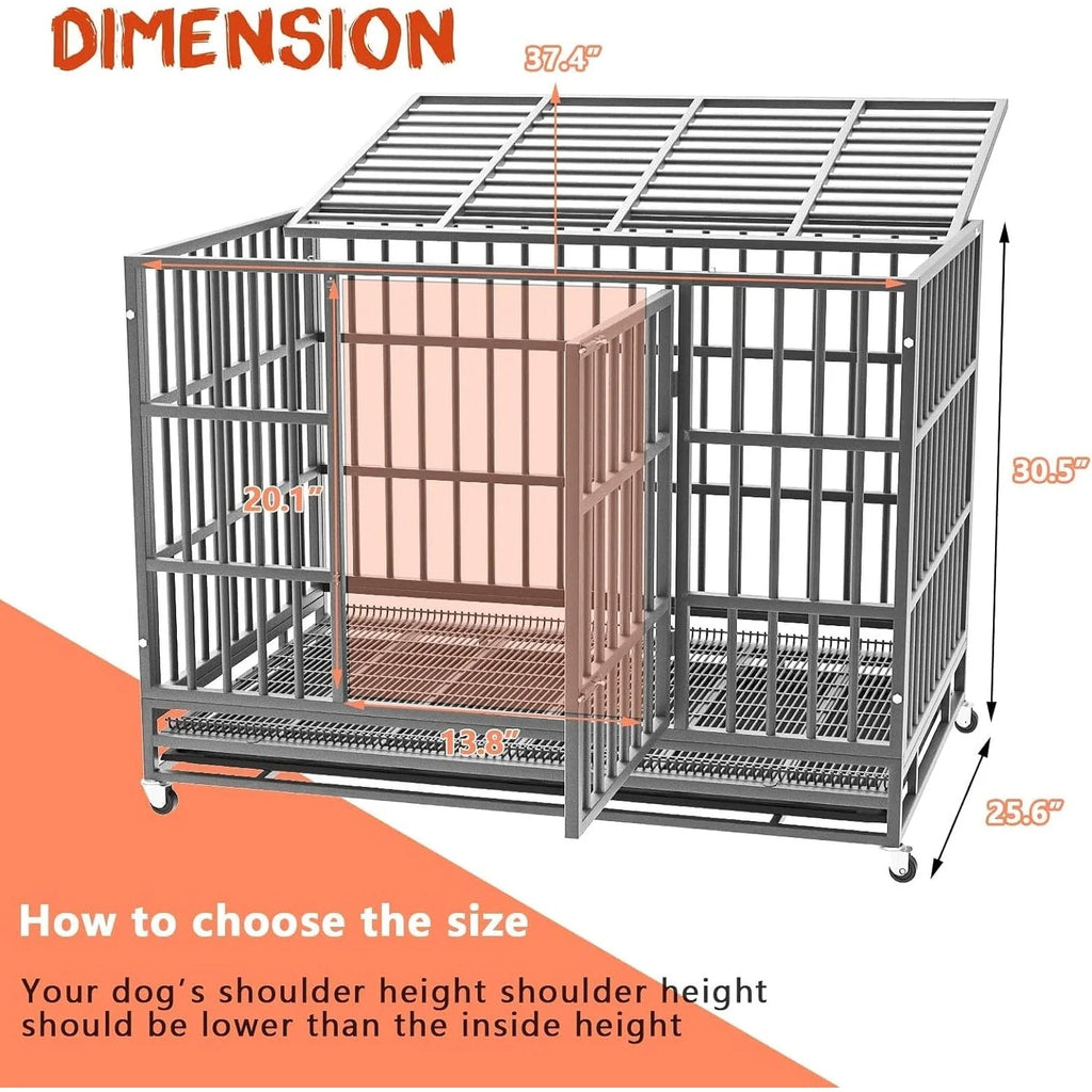 Cage pour chien BOSSIN robuste et indestructible de 48/38 po, chenil anti-fugue avec roulettes verrouillables
