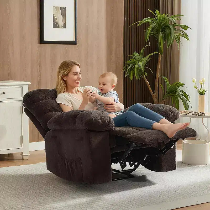 Handmatige relaxfauteuil, ergonomische ademende stoffen fauteuil met zijvakken, eenpersoonsbank, geschikt voor woonkamer en slaapkamer