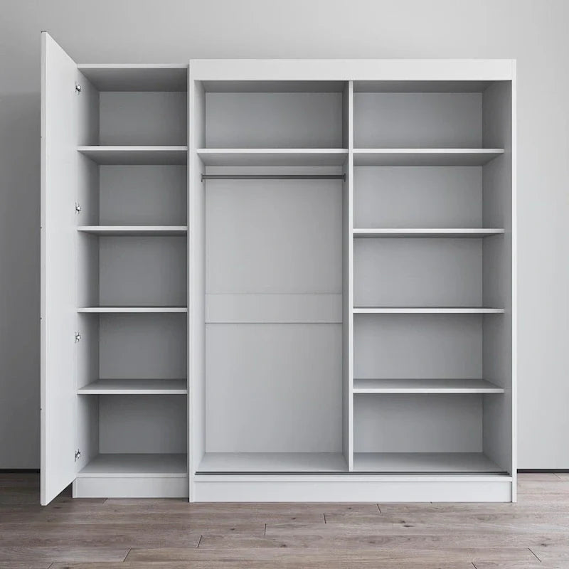 Kledingkast met 2 deuren en spiegel, glazen voorkant, voor 2 personen (grijs/zwart/wit)