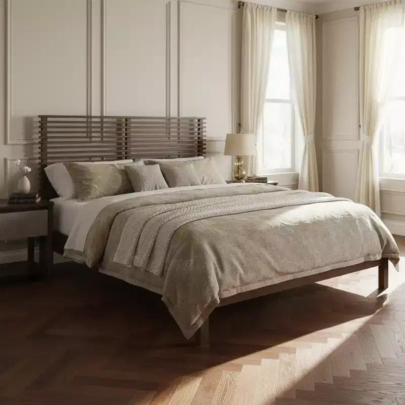 Christopher Knight Home Eunji Modern Pine Wood Bed Frame with Horizontal Slatted Headboard
