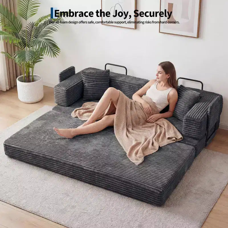 Sofá cama convertible 5 en 1 de 80,7, de pana, soporta 1200 lb, sin ensamblaje