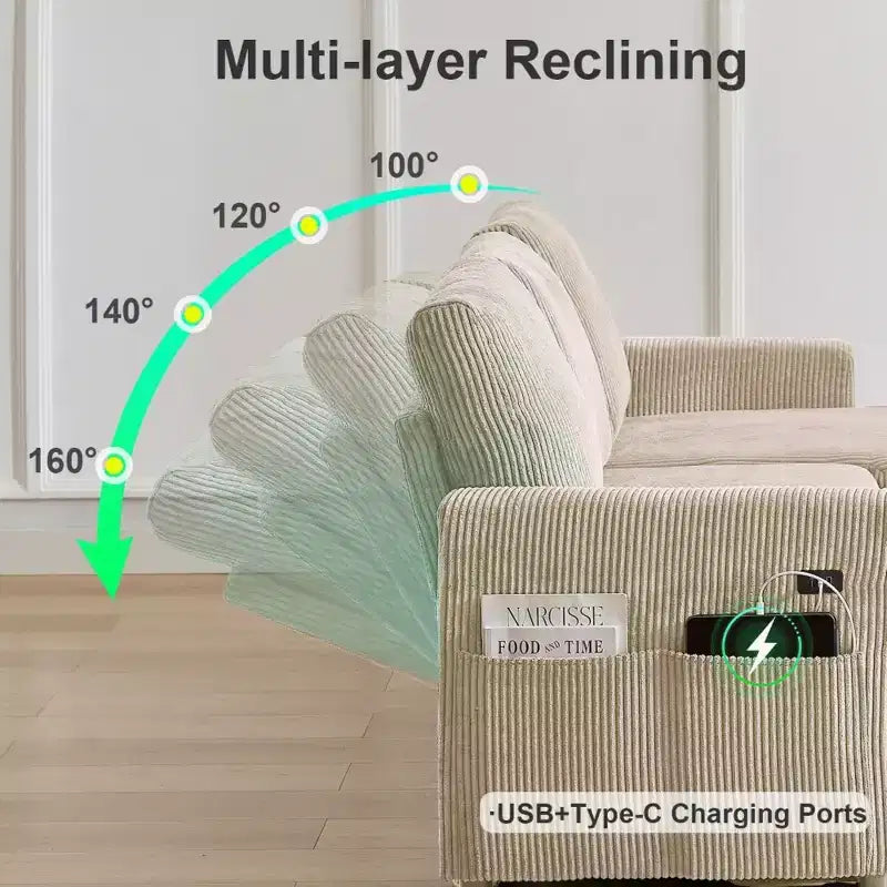 Dyonery 2-in-1-Schlafsofa zum Ausziehen mit Stauraum und Récamiere, Cord-Ecksofa mit USB-Anschlüssen für das Wohnzimmer