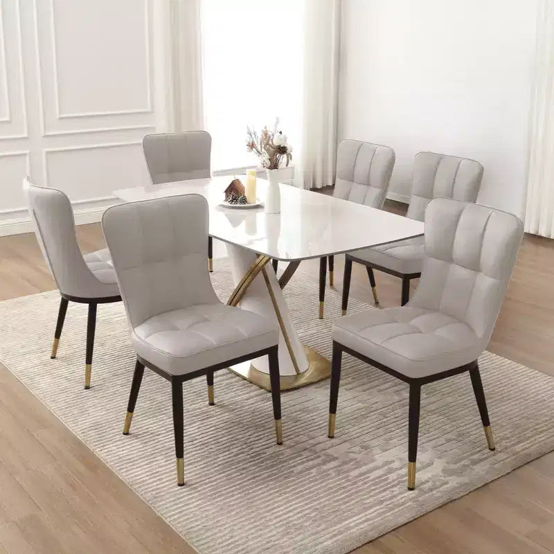 Set di 6 sedie da sala da pranzo Bekrvio, moderne, con seduta imbottita in finta pelle e schienale alto, gambe in metallo, senza braccioli, per cucina e soggiorno