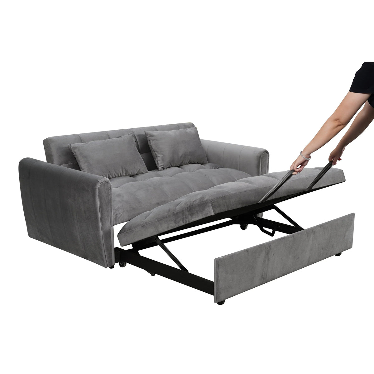 Fluwelen slaapbank van 64,96 inch, 3-in-1, met verstelbare rugleuning, opbergvak en draagvermogen van 500 lb