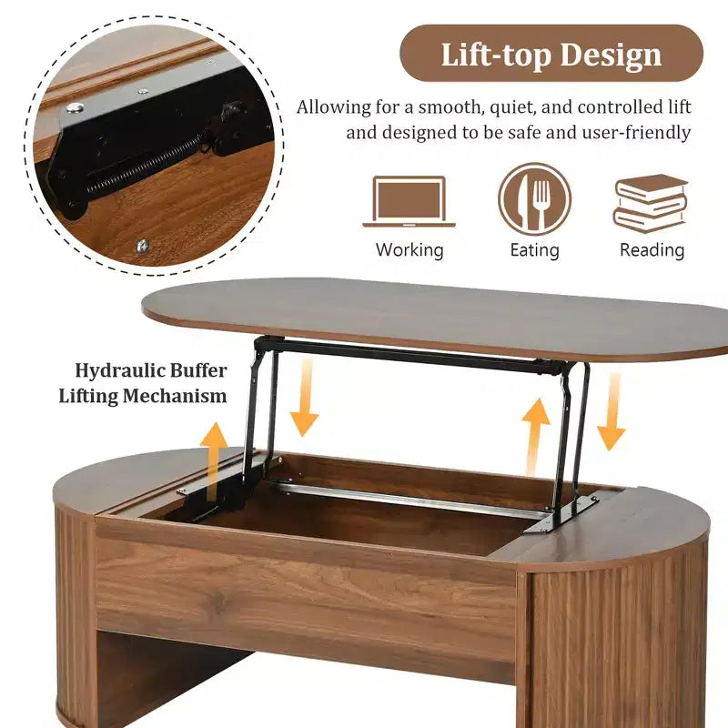 47.2 Lift Top Coffee Table with Hidden Compartment, Oval, Brown