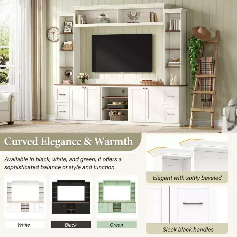 ModernLuxe 4-in-1 Farmhouse Entertainment Center Wall Unit, Fits TVs Up to 70, TV Stand Media Console w/ Adjustable Shelves & Drawers