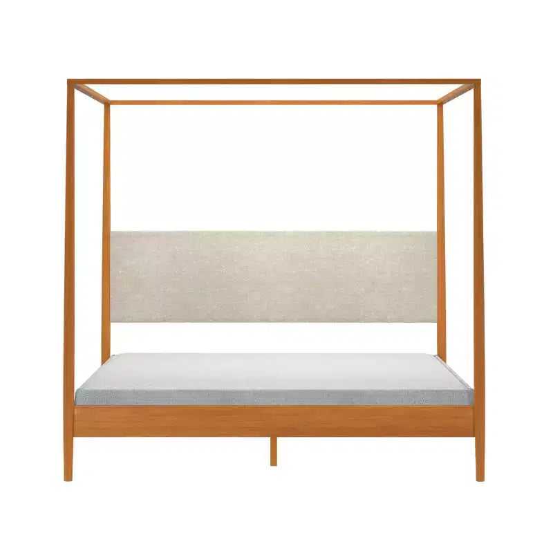 Letto king-size a baldacchino Harbor con testiera imbottita, biondo/Caffè svizzero (MD2411-01)