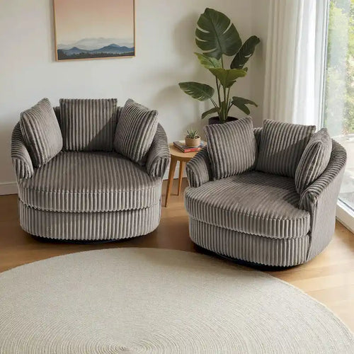 Conjunto de 2 sillones giratorios tipo barril de pana mullida extragrandes de 43 W con cojines