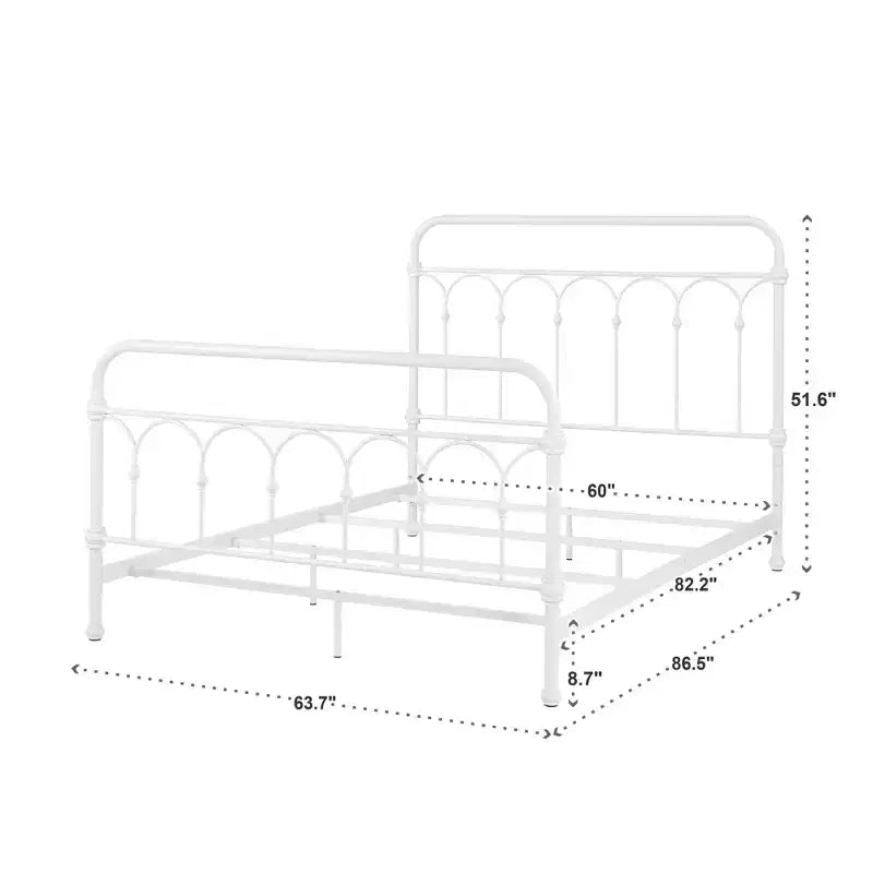 Caledonia metalen queensize bed met gegoten knoopdetails - antiekwit - iNSPIRE Q