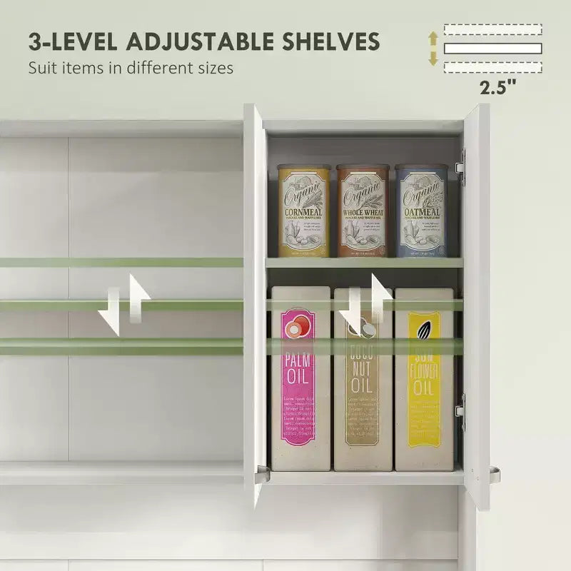71 Kitchen Pantry Cabinet, Tall Storage Cabinet with Microwave Stand, Modern Kitchen Hutch,3 Adjustable Shelves for Living Room, Dining Room
