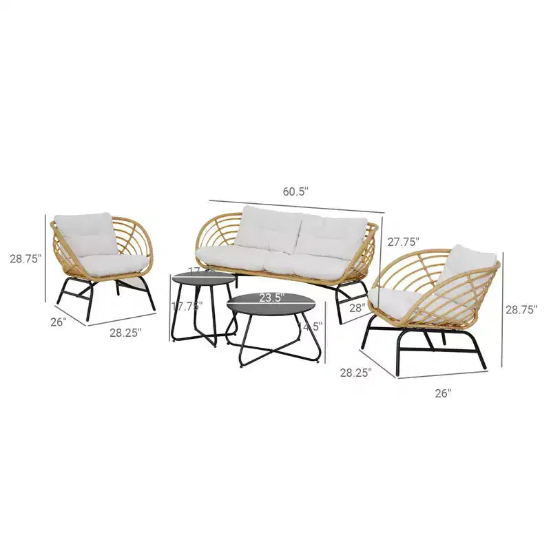 GRANDPATIO 5-teiliges Korbmöbelset für draußen mit Zweisitzer-Sofa