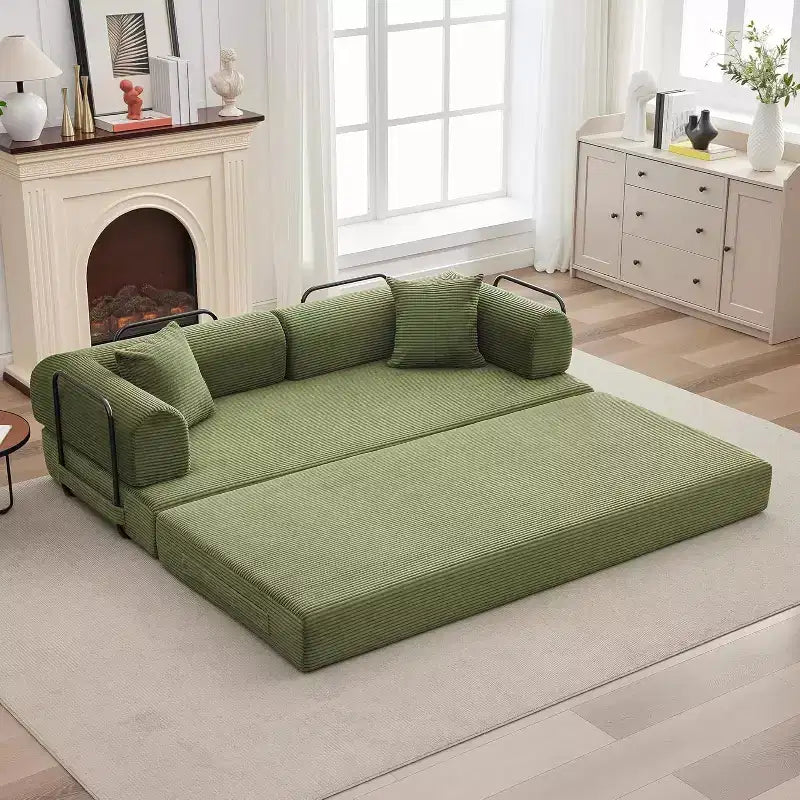 2-in-1-Schlafsofa, bequemes klappbares Cordsofa mit tiefer Sitzfläche und breiten Armlehnen, rahmenloses Sofa für Wohnzimmer und Wohnungen