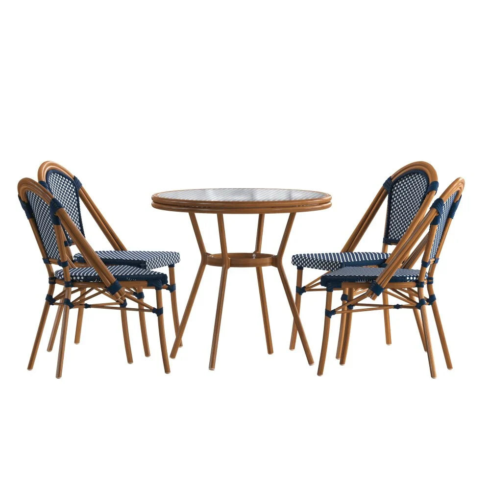 Gewerbliches Bistro-Set für drinnen und draußen mit Tisch und vier Stühlen