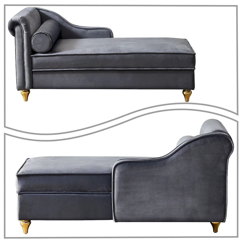 French Elegant Velvet Upholstered Storage Chaise Lounge Chair with a Pillow