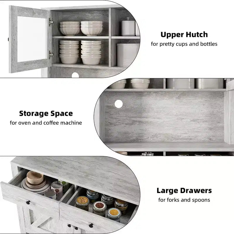 Kitchen Pantry Cabinet with Microwave Stand, Hutch Cabinet with Buffet Cupboard and Adjustable Shelves, for Kitchen, Dining Room