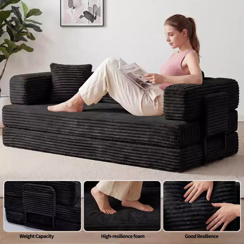 Sofá cama convertible 5 en 1 de 80,7, de pana, soporta 1200 lb, sin ensamblaje