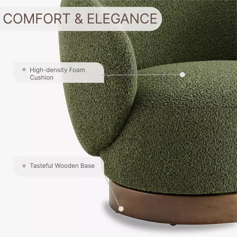 Poltrona barrel girevole imbottita d'accento Spruce&Spring con base in legno