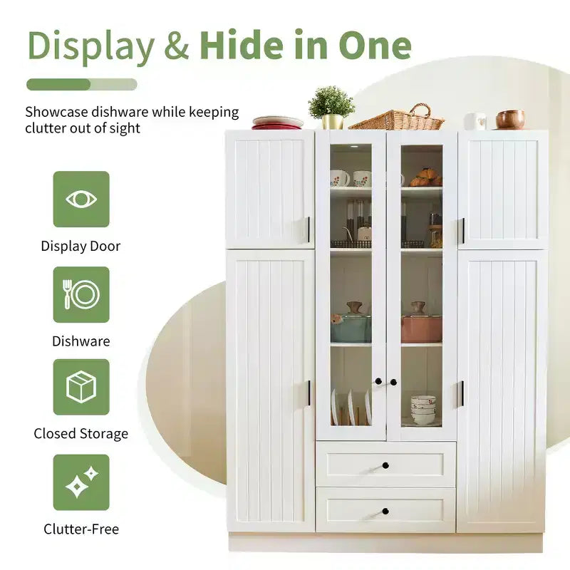 Dispensa da cucina indipendente Whisen alta 71'', grande mobile contenitore per sala da pranzo con credenza e buffet a 6 ante, ripiani regolabili