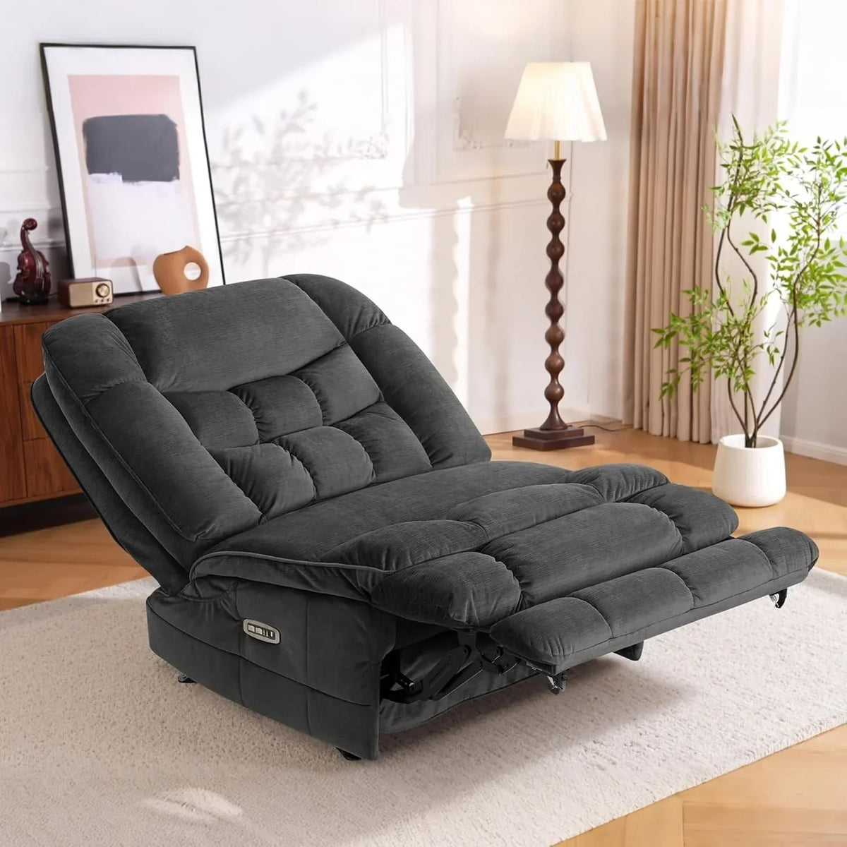 MCombo übergroßer, motorisierter Schaukel- und Relaxsessel ohne Armlehnen mit zwei Motoren, Zeroarms-Sessel, ideal fürs Wohnzimmer, Stoff PR607