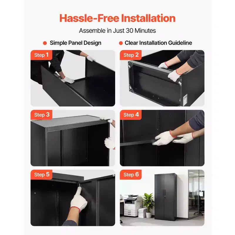 VEVOR Metallschrank, 175 cm hoher abschließbarer Stahlschrank für die Garage mit 4 verstellbaren Regalböden, 2 Magnettüren, 2 Schlüsseln und 5 Ebenen zur Werkzeugaufbewahrung, Schwarz