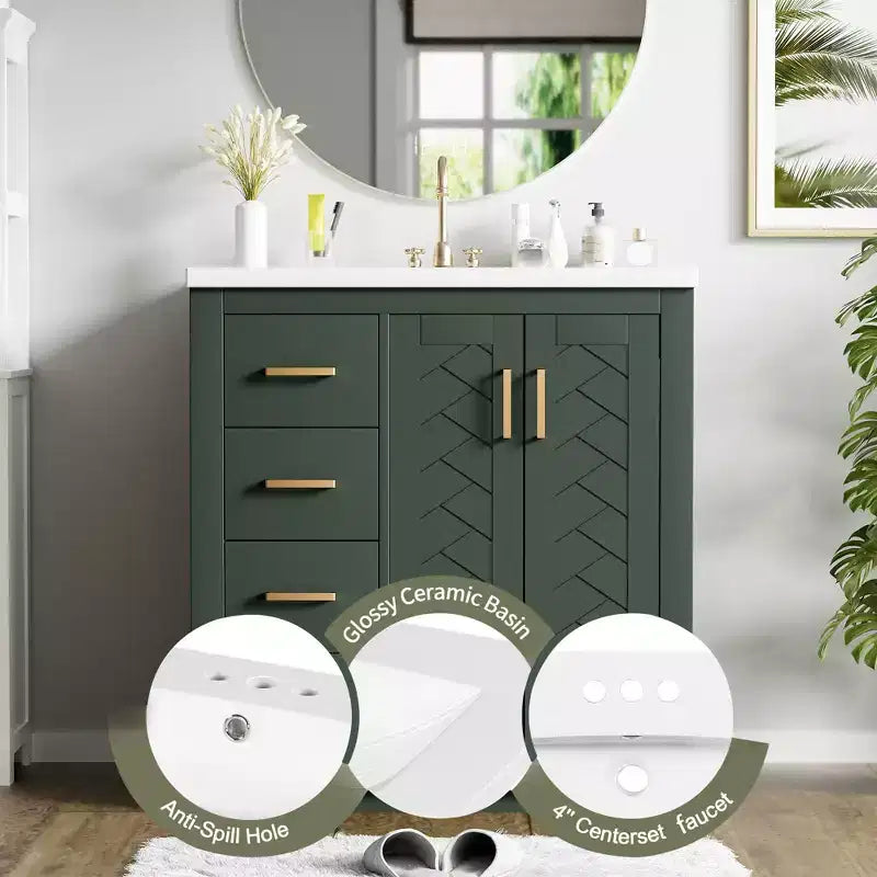 30 Single Sink Bathroom Vanity with Cabinet & 3 Drawers 鈥?Black / Blue / Green / Indigo / White