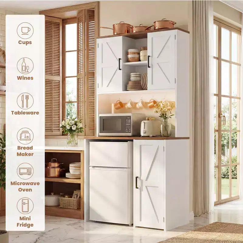 Mobile dispensa da cucina Besiost con spazio per mini frigorifero, mobile bar per caffè con ripiano contenitore