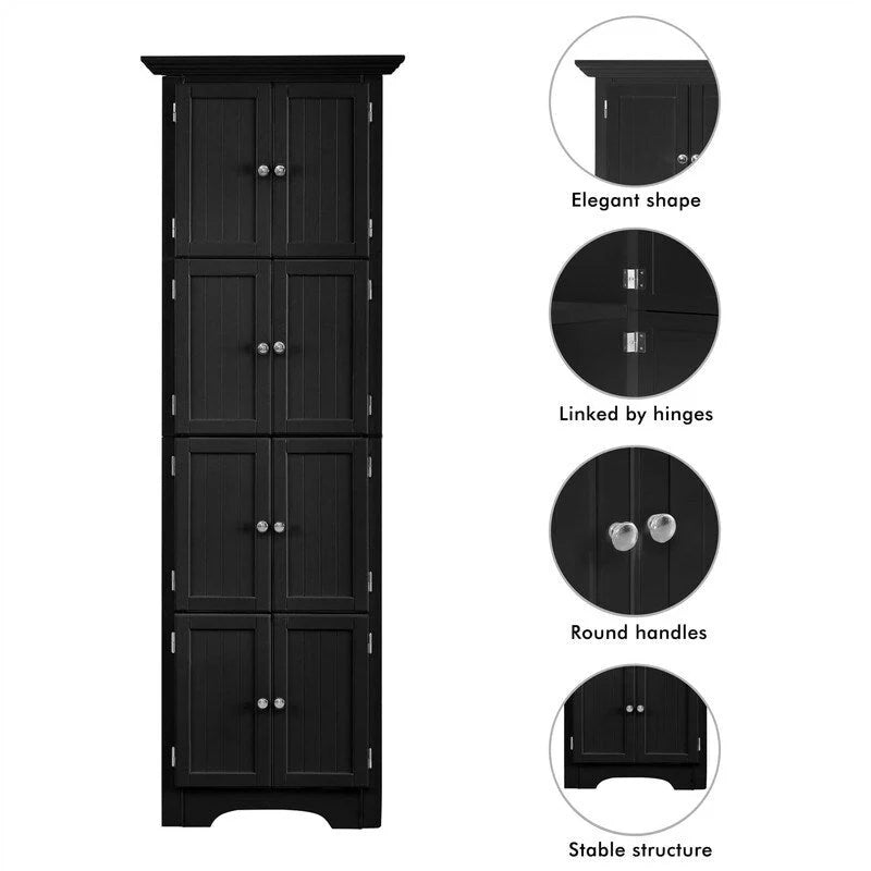 Tall Corner Storage Cabinet with 8 Doors and 4 Shelves