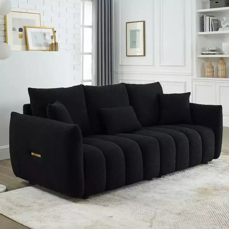 GDFStudio Alanna 79,5 modernes 3-Sitzer-Sofa mit Teddy-Stoffbezug und Kissen