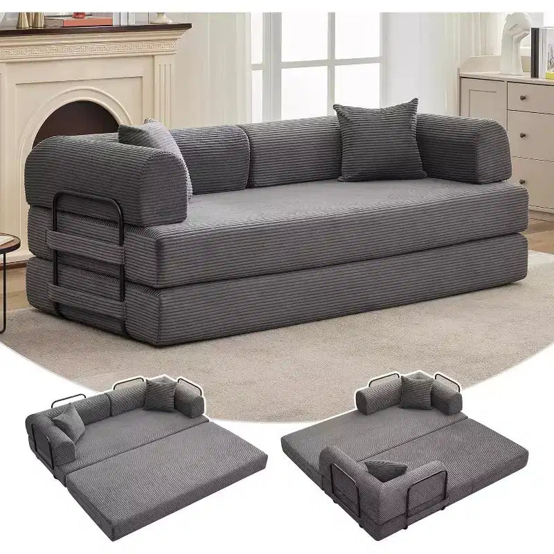 2-in-1-Schlafsofa, bequemes klappbares Cordsofa mit tiefer Sitzfläche und breiten Armlehnen, rahmenloses Sofa für Wohnzimmer und Wohnungen