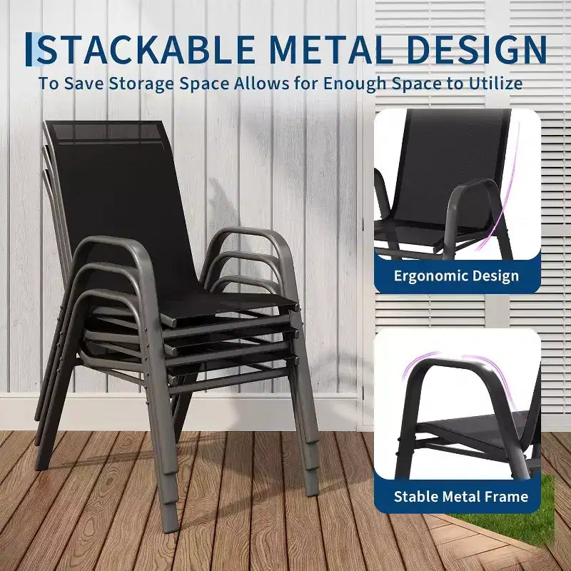 Patio Chairs,Outdoor Stackable Dining Chairs Set of 4/6 All Weather Lightweight Textilene Outdoor Chair Sets with Armrests for Backyard,Pool Deck