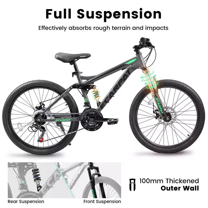 Okak Mountainbike 27,5 Zoll mit vorderen und hinteren Doppelstoßdämpfern, Dirtbike mit 21 Gängen und mechanischen Scheibenbremsen, Erwachsenenfahrrad für Männer und Frauen
