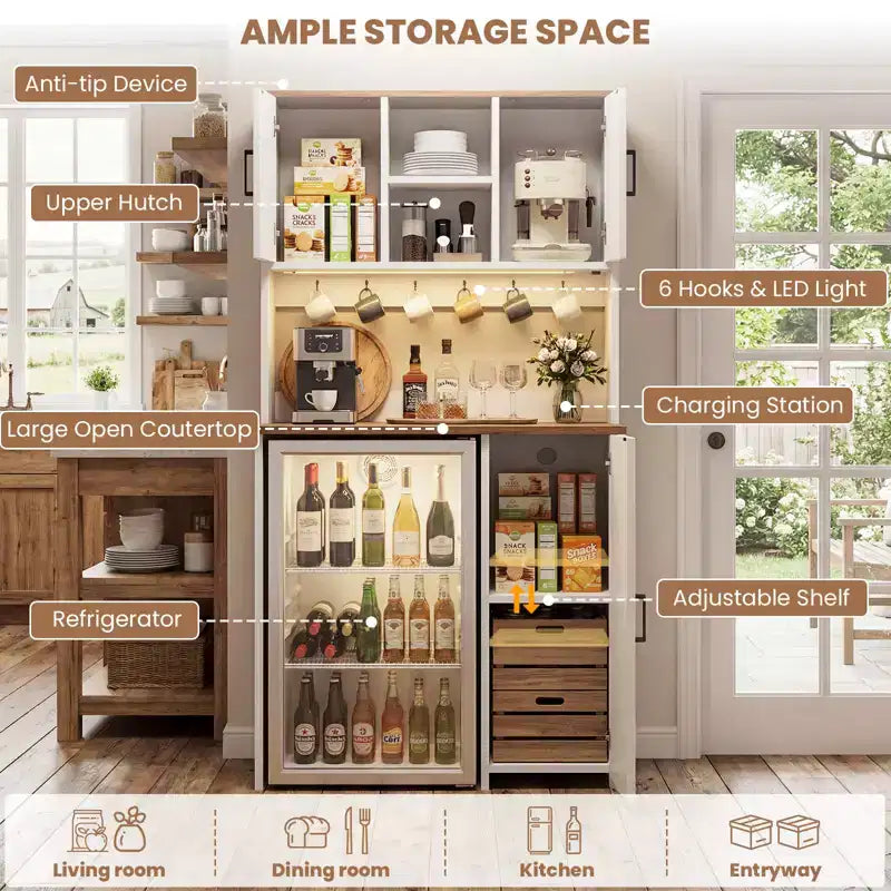 Mobile dispensa da cucina Besiost con spazio per mini frigorifero, mobile bar per caffè con ripiano contenitore