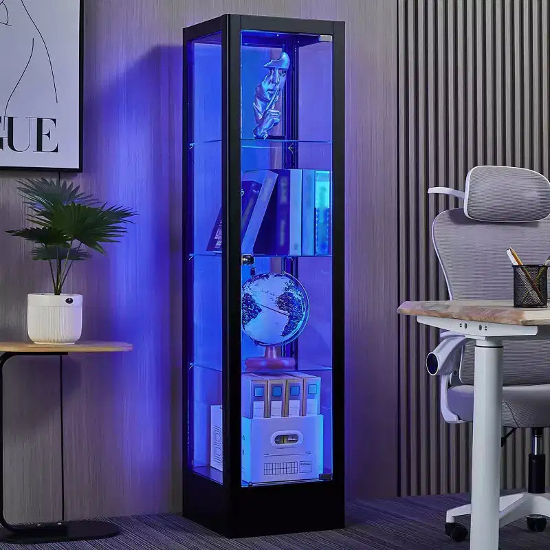Bekrvio 4-Tier Glass Display Cabinet Case with Lock, 63 Curio Cabinet Tempered Glass Door & Adjustable Shelves