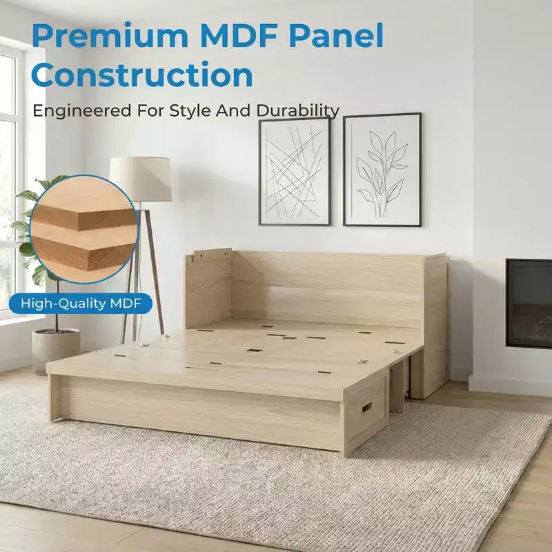Mjkone Queen Size Convertible Murphy Cabinet Bed with USB Charging, Storage Drawers,No Mattress Included