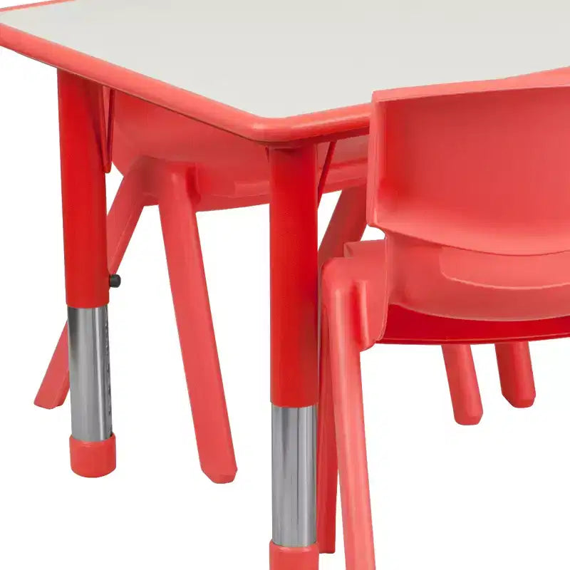 Emma and Oliver rechthoekige kunststof activiteitentafelset van 23,625W x 47,25L met verstelbare hoogte en 6 stoelen