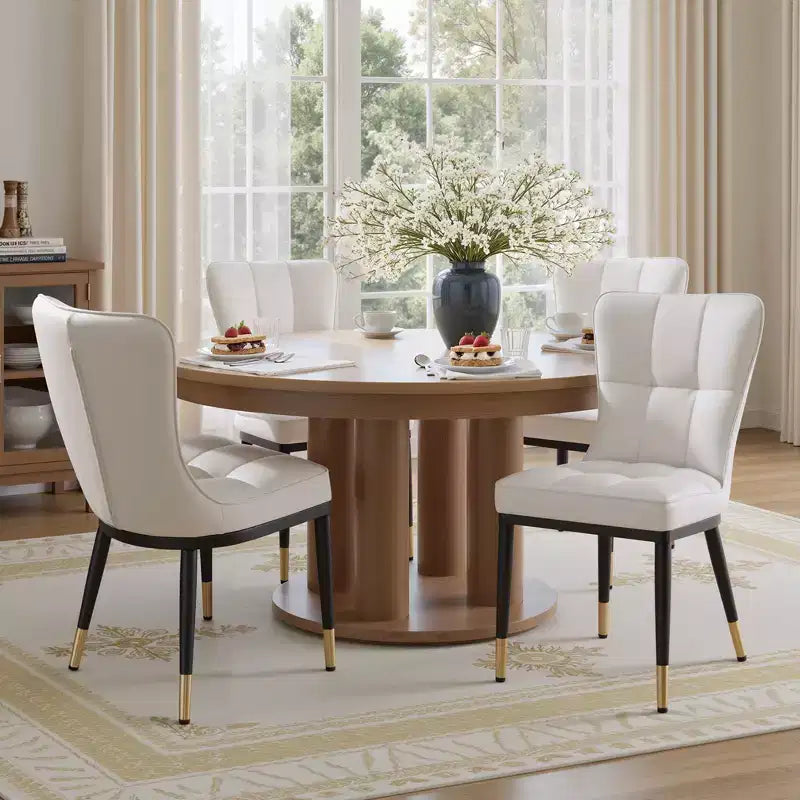 Bekrvio Dining Room Chairs Set of 6, Modern Upholstered Faux Leather Seat with High Back, Metal Legs, Armless Kitchen Chairs for Living Dinning Room
