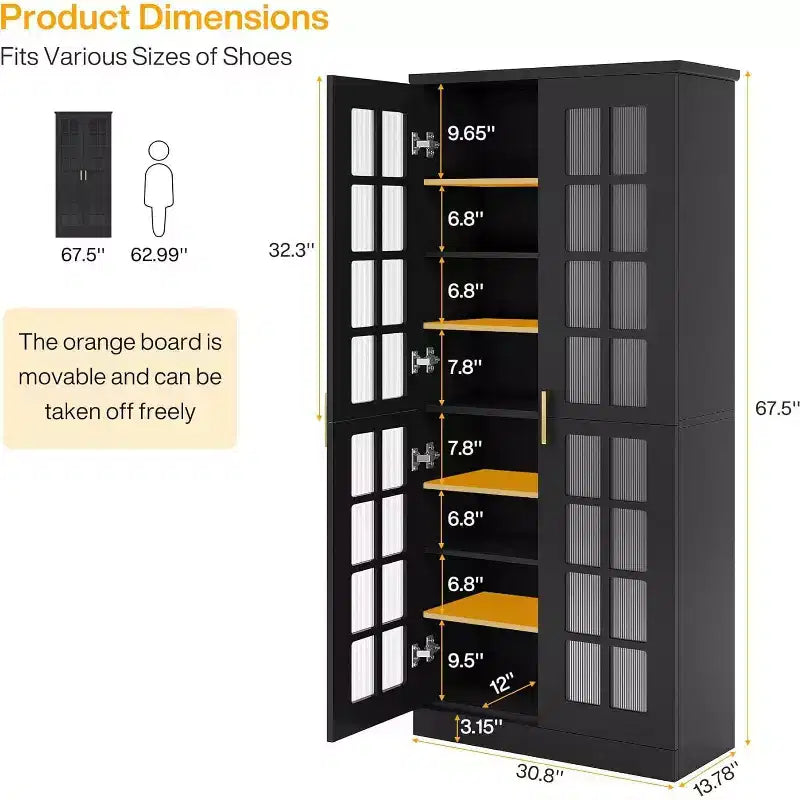 Lantine Tall Shoe Cabinet with Doors, 8-Tier Shoe Storage with Adjustable Shelves, Modern Shoe Rack Cabinet for Hallway, Closet, Living Room, White