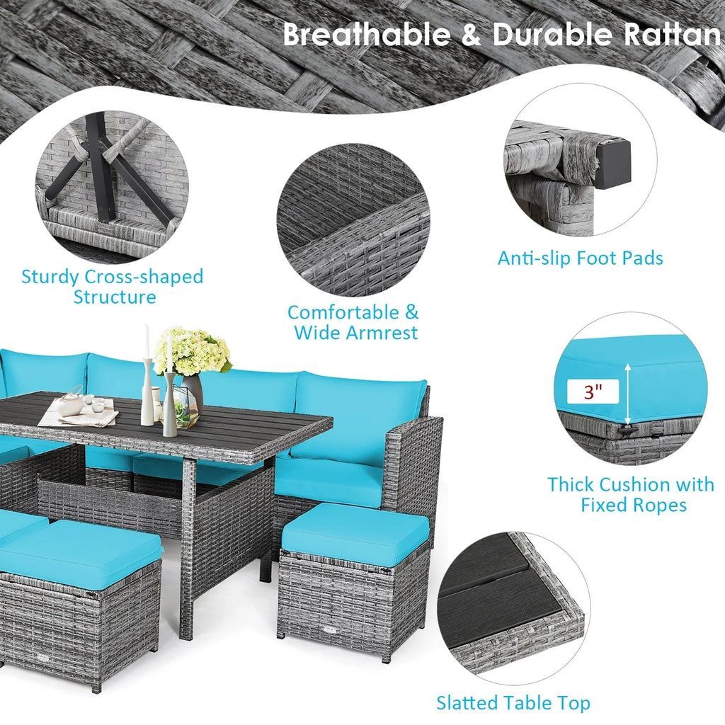 Costway 7-delige eethoek voor de patio van rotan, modulaire bank, fauteuil en voetenbank - Bekijk de details