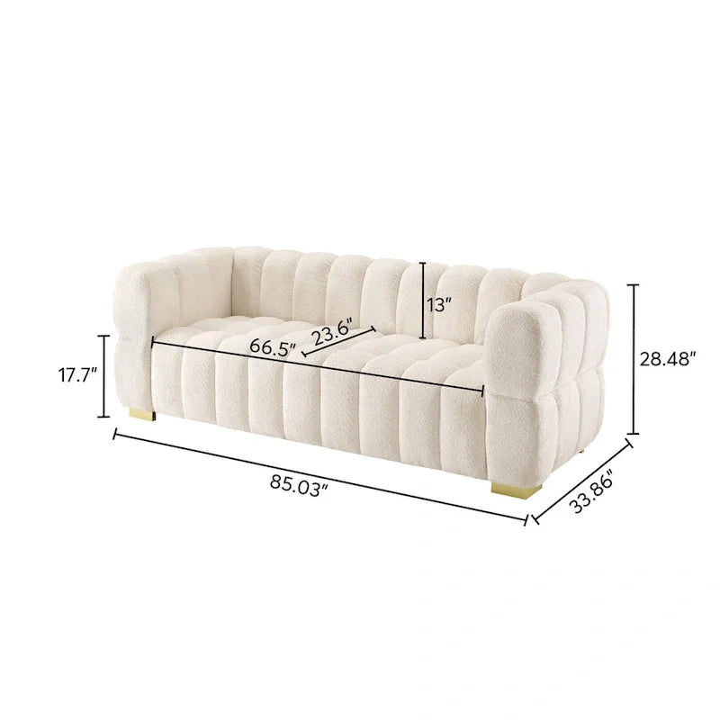 85 Modern Waffle Fabric Couch, Leisure Comfortable Sofa