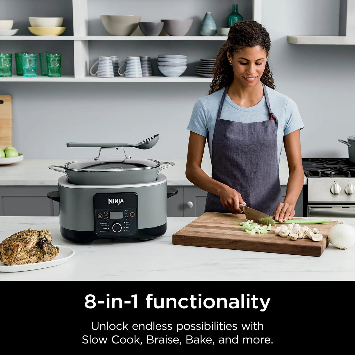 8.5 Quart Multi-Cooker, with 8-in-1 Slow Cooker, Dutch Oven, Steamer, Glass Lid, Integrated Spoon, Oven Safe Pot to 500F