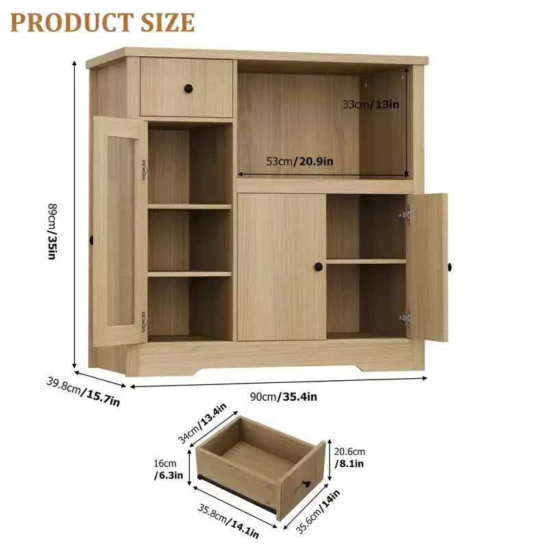 Küchen-Mikrowellenschrank mit Stauraum, 3 Türen, 1 Schublade und verstellbaren Regalböden, Vorratsschrank