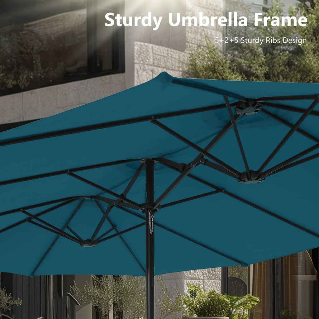 MAISON ARTS dubbele parasol voor terras, 15 ft, extra groot, tweepersoons, inclusief voet