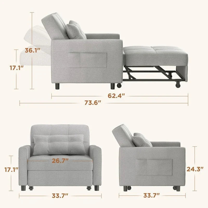 3-in-1-Schlafsofa mit verstellbarer Rückenlehne, ausziehbarer Sessel, umwandelbares Klappbett fürs Wohnzimmer