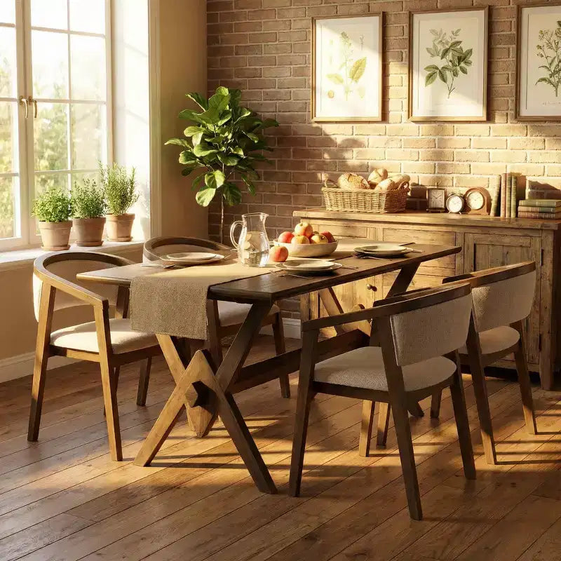 Set da pranzo moderno di metà secolo Christopher Knight Home Simon, 5 pezzi, in legno di caucciù con sedie imbottite in bouclé