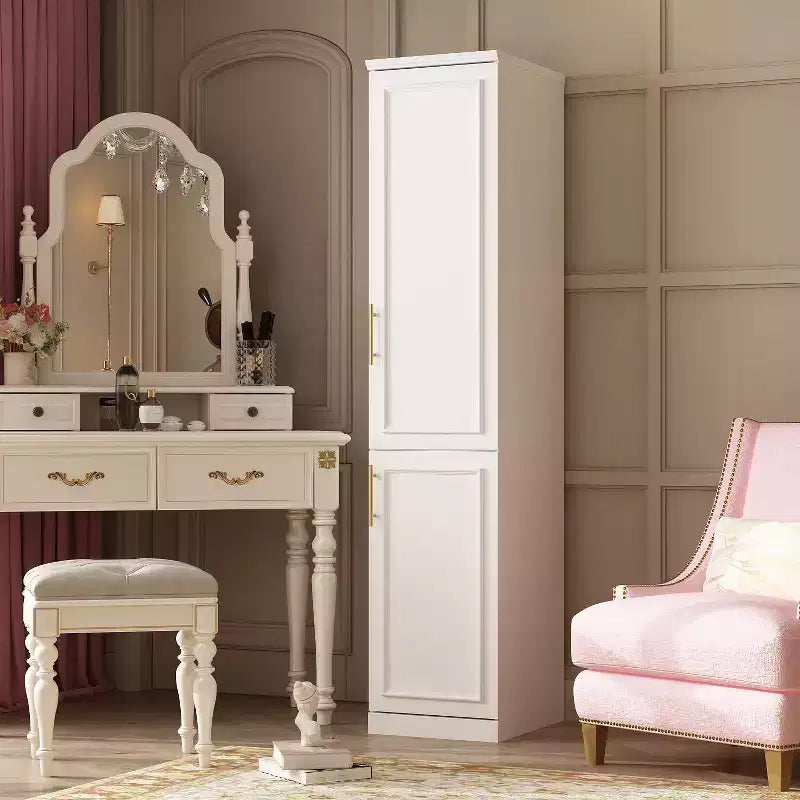 Famapy Luxe White Modular Wardrobe Armoire with Gold Hardware: Panelled Doors + Mixed-Door Design  Elegant Custom Closet for Bedrooms