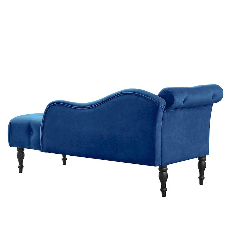 Modern 60.6  Velvet Upholstered Buttons Tufted Chaise Lounge Chair with Solid Wood Legs and Nailheads