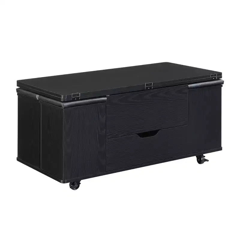 Table basse moderne multifonctionnelle relevable avec rangement dissimulé, 4 tabourets et roulettes, idéale pour les espaces de vie modernes