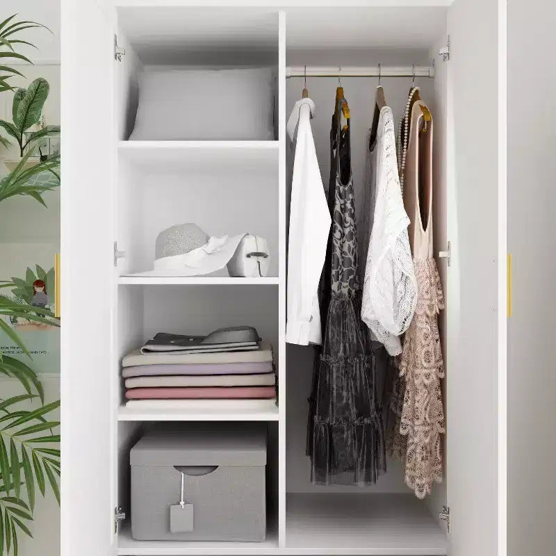 Armoire Hitow à portes miroirs avec deux tiroirs et rangement compartimenté